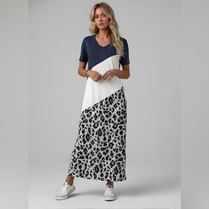 Colour Black Leopard Print Short Sleeve Dress